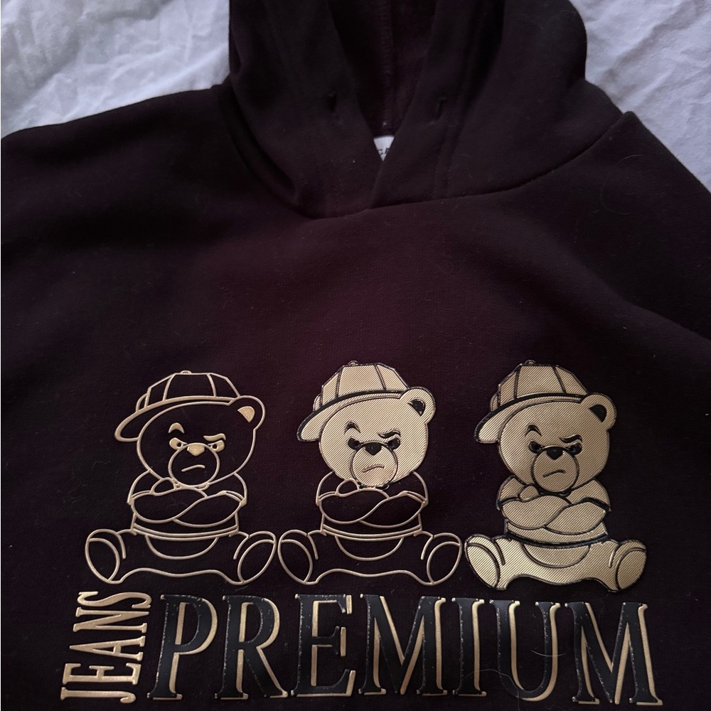 Black Hoodie with Gold Bear Design
